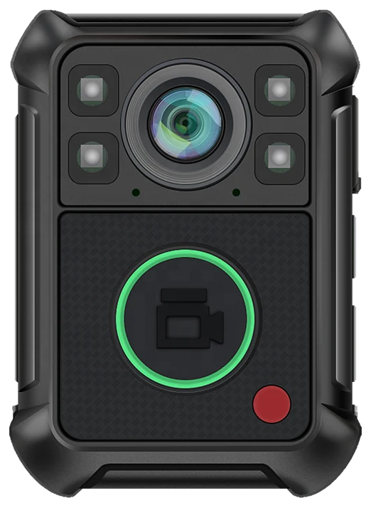Guardix connected body camera with a front recording control, camera lens, and top status display.