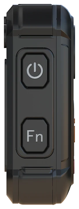 Side of the camera with power and function buttons