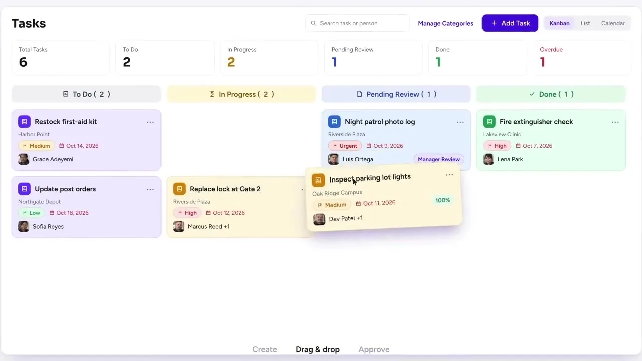 Guardix task management product interface