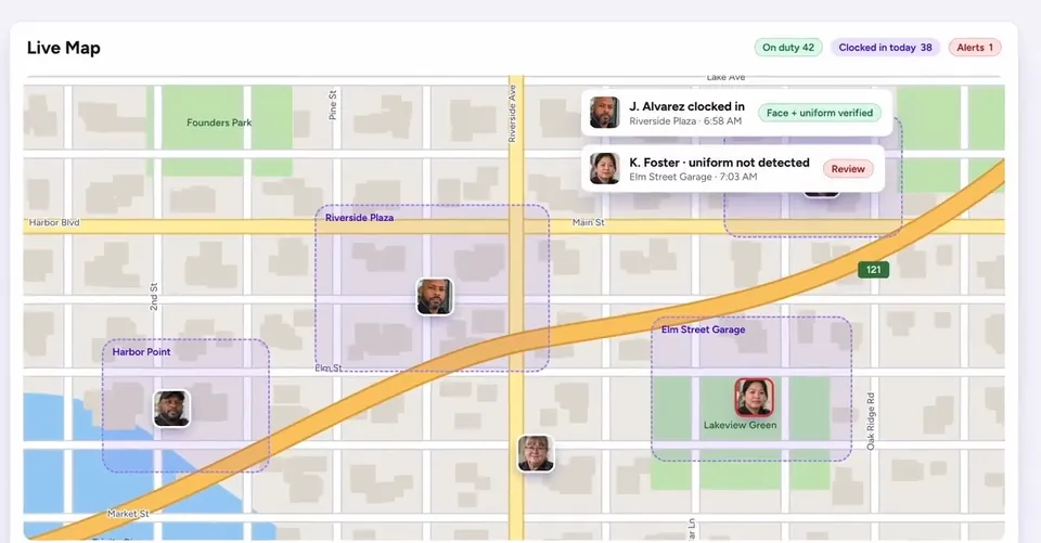 Clock-in verification: Live Map