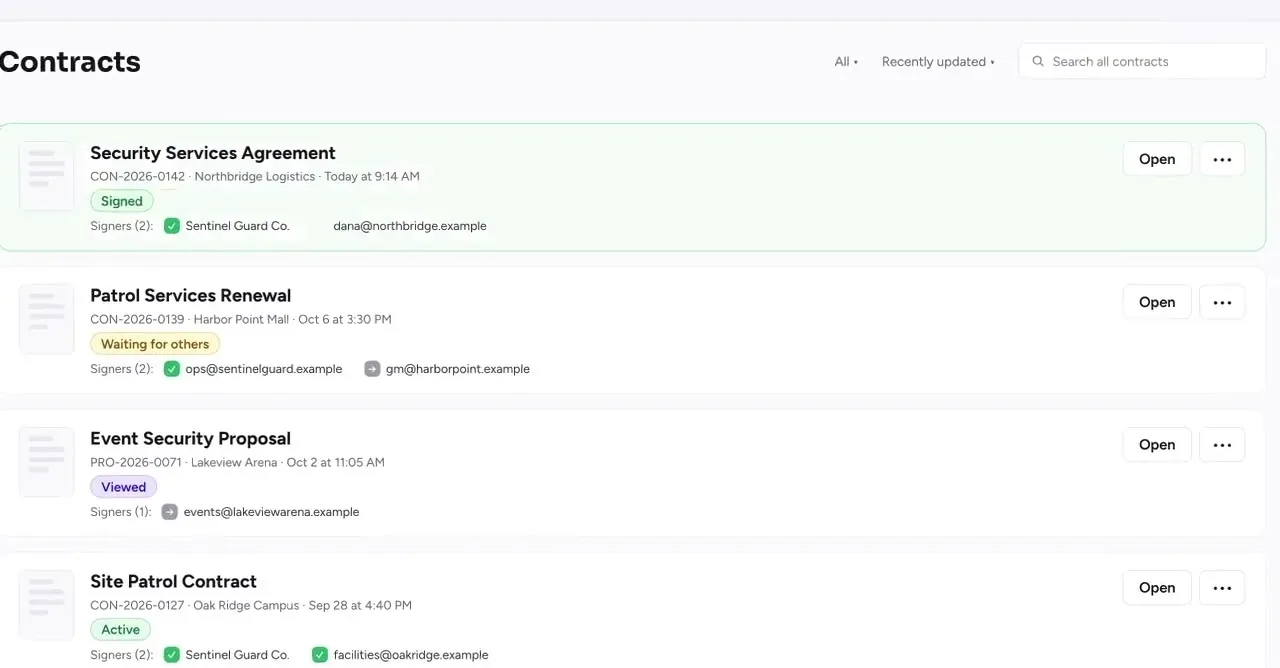 Contracts: an example screen