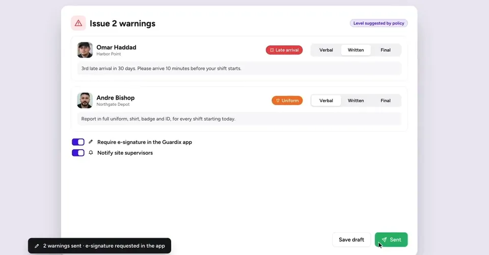 Operational alerts: Warn