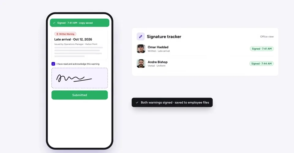Operational alerts: E-sign